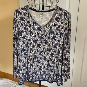 Westport Blue and Purple Patterned V-Neck Blouse